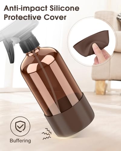 Glass Spray Bottle with Silicone Sleeve Protection, Amber Glass Spray Bottle Set for Window Cleaner Aromatherapy Facial Hydration Watering Flowers Hair Care 2 Pack/16 oz (Black & Brown) - view 4