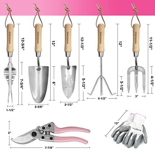 8-Piece Pink Garden Tool Set with Garden Bag and Gloves- Pink - view 3