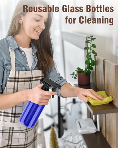 Glass Spray Bottle 8 oz for Cleaning, Plants (2 Pack, Blue) - view 6
