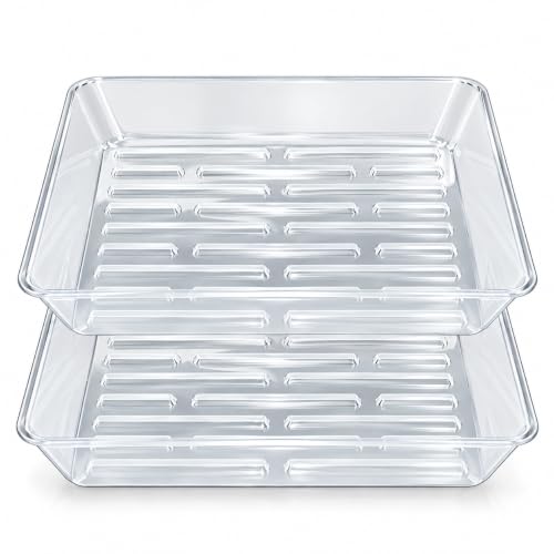 2 Pack 12 Inch Square Plant Saucer Heavy Duty, Plastic Drip Tray for Garden & Bird Bath Bowl, Clear