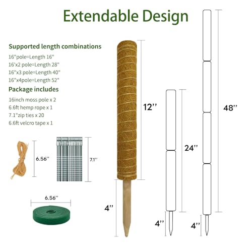 Moss Pole Monstera Plant Support: 4 Pack 16 inch Stackable Coco Coir - view 6
