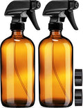 Empty Amber Glass Spray Bottles - 2 Pack - Large 16oz Refillable Bottle for is Great for Essential Oils, Plants, Cleaning Solutions, Hair - Durable Nozzle - Fine Mist/Stream Setting