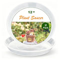 Plant Saucer Tray 12 inch 2 Pack Plastic Plant Trays Saucers for Indoors Outdoor, Heavy Duty Drainage Drip Water Trays for Planter Pots Flower, Round Pebble Tray, Pots Base (12", Clear)