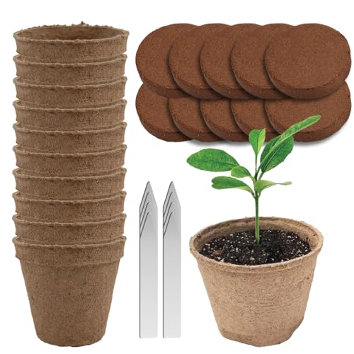 Seed Starter Kit - 10 Peat Pots, Coco Coir Discs & Markers