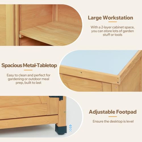 Outdoor Potting Bench with Storage Cabinet and Metal Worktop for Patio - view 5