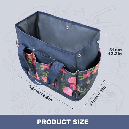 Waterproof Garden Tool Bag, 600D Oxford Portable Gardening Tote with Handle & Multi Pockets, Ideal Gifts for Parents Women (Blue, Tools Not Included) - view 5