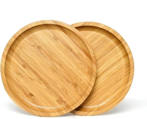 2 Pack Bamboo Saucer, 10.5 inch Plant Saucer, Round Bamboo Tray for Modern Ceramic Flower Pot, Planter Pot Tray, Also Use Cup Holder, Spoon Holder, Kitchen Utensil Rest