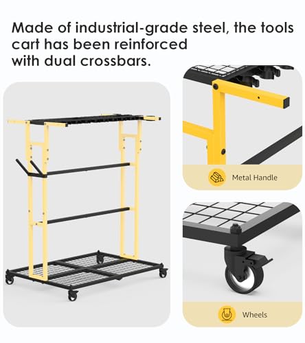 Garage Organization with Wheels, Outdoor Gargen Yard Shed Tools Organizer Cart, Home Storage for Cleaning Supplies Organizer, Broom Holder, for Shovel and Rake, Long Farming and Farming Tools. - view 3