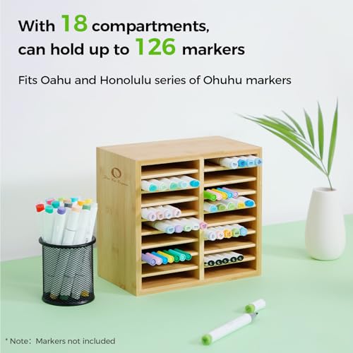 Bamboo Marker Organizer, Wooden Desktop Storage Holds 126 Markers - view 3