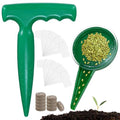 1-Set Seed Planter Tool, Plastic Hand Dibber Garden Tool Peat Pellets Seed Starter Soil Pods Plugs for Sowing Seeds, Handheld Digging Hole Punch [Dark Green, with Plant Labels]