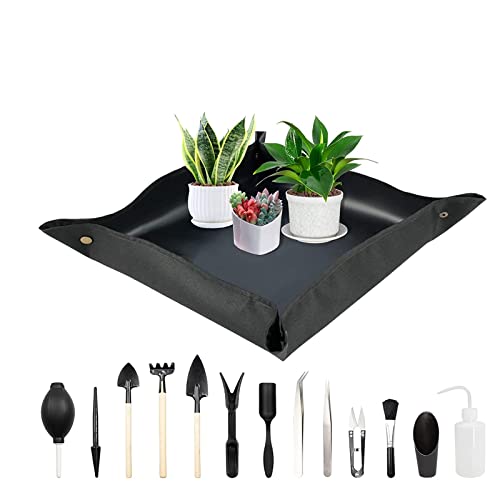 1 Pcs Garden Kneelers Work Cloth Anti Dirty Gardening Transplanting Pot Pad with 12 Pieces Mini Garden Hand Transplanting Succulent Tools for Indoor Garden Plant Care, Blue (Size : 75*75cm)