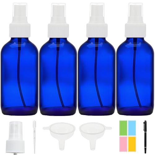 Cobalt Blue Glass Spray Bottles 4 oz, Small, Fine Mist, 4 Pack