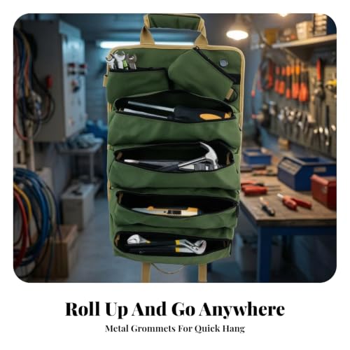 Multiple-Pockets Tool Storage Carrier | Tool Storage Bag with Zippered Pockets, Compact, for Workshop, Garage, Mechanics, handymen, Green - view 7