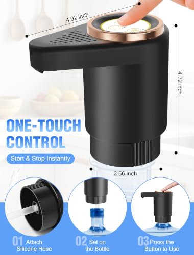 Water Jug Pump for 5 Gallon Bottle, Dual Motor Fast Flow Water Dispenser Pump, USB-C Rechargeable Portable, One-Button Operation, Fits 2–5 Gallon Bottles for Home, Office, RV, Camping (Black) - view 3