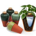Terracotta Self Watering Planter Insert - Set of 4 Clay Ollas with Slim Bottom for Easy Soil Insertion, Glazed Top, Slow-Release Plant Watering System for Indoor & Outdoor Plants