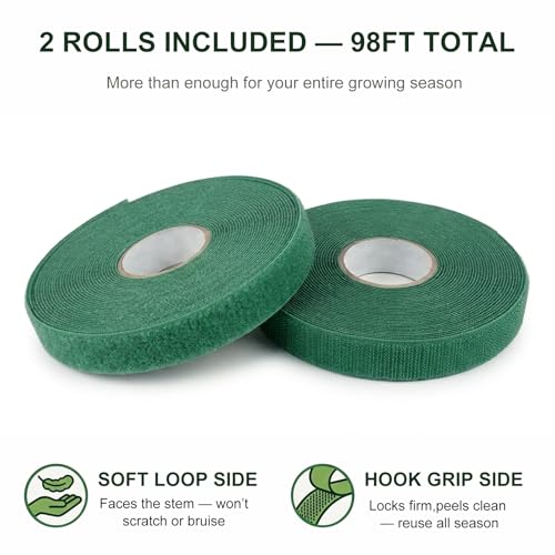 Plant Tape – Reusable Hook and Loop Plant Ties for Climbing Plants, Adjustable Garden Tape for Tomatoes, Vines & Indoor Plants | Nylon, 0.47 in Wide | 2 Rolls, 98ft - view 2