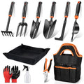 Garden Tools Set, 11 Pcs Gardening Supplies Hand Tool Kit for Women Men Gardeners, Include Tote Bag, Reportting Mat, Transplant Trowel, Rake, Pruner for Outdoors