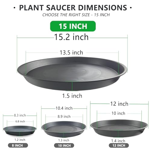 6 Pack 15 Inch Gray Plant Saucers, Heavy Duty PP Trays for Large Pots - view 2