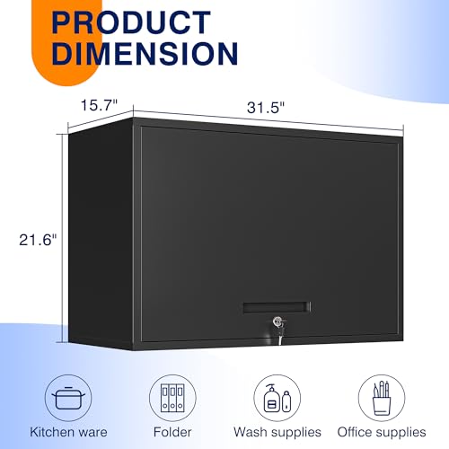 Metal Garage Wall Cabinet with Doors and Shelves, Wall Mounted Metal Storage Cabinet, Floating Garage Tool Cabinet for Garage, Basement, Kitchen, Warehouse (Black, 21.6" H) - view 3