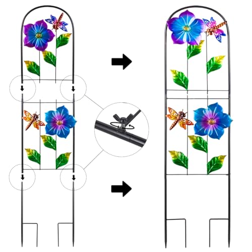 Metal Garden Trellis for Climbing Plants,2 Packs Dragonfly Outdoor Decorative Flowers Arch Fence Trellis for Outdoor Patio,Garden,Lawn,Yard,Backyard,Wall Brackets 45'' H x 10'' W - view 6