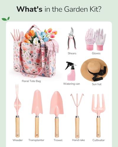 Gardening Tools 10-Piece Garden Tool Set with Floral Bag, Pink Red - view 2