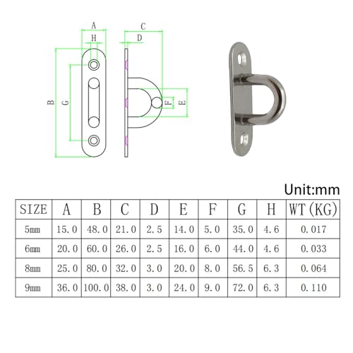 Ceiling Wall Mount Hook Heavy Duty Anchor 1/4" 6mm 304 Stainless Steel Great for Yoga Swings Hammocks/Boat Rigging/Marine Deck Hardware/Suspension Training Straps - view 6