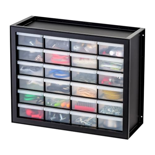 24-Drawer Plastic Storage Cabinet, Teacher Toolbox, Garage, Black