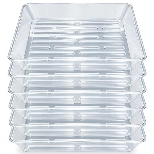 6 Pack 4 Inch Square Plant Saucer No Holes, Heavy Duty Plastic Drip Tray for Flower Pots, Clear