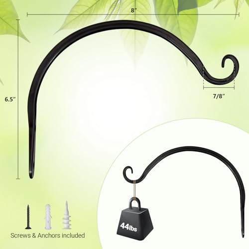8 Inch Plant Hangers Hanging Plant Bracket Wall Post Hooks Indoor Outdoor for Flower Pot Basket, Bird Feeder, Wind Chime, Lanterns, 2 Pcs, Black - view 3