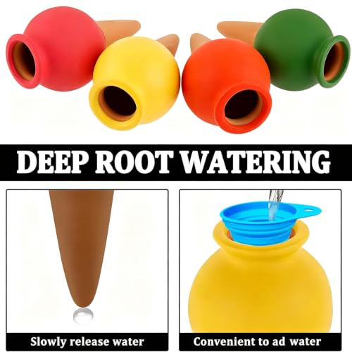 4 Pack Terracotta Self Watering Globes, Self Plant Waterer, Watering Spikes, Cute Colorful Ball, Aqua Bulbs for Indoor, Automatic Plant Watering Devices, & Silicone Fold Funnel - view 6