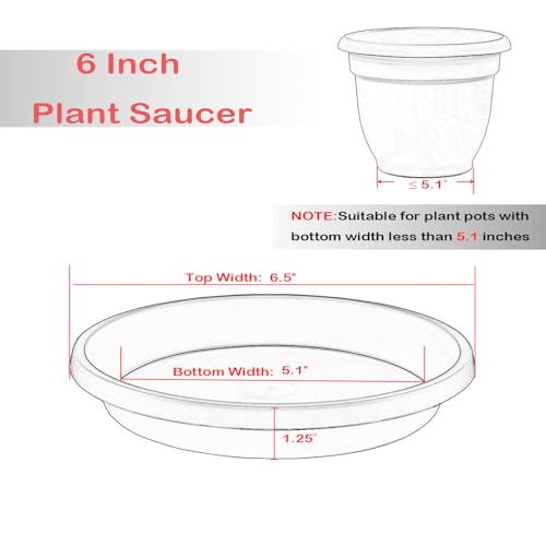 Plant Saucer 6 Inch 5 Pack,Heavy Sturdy Plant Trays 8 10 12 14 16 18 20 Inch, Plant Water Catcher Tray for Plants, Plastic Plant Saucers for Indoors no Holes for Pots (6 inch - view 2