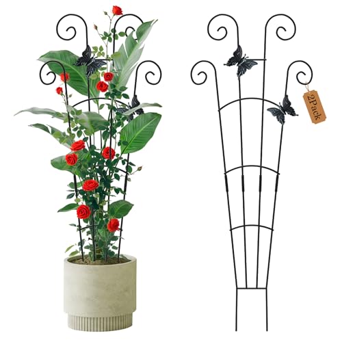 2 Pack 30 Inch Taller Plant Trellis for Potted Climbing Plants Indoor,Expandable Metal Garden Trellis for Climbing Plants,Flowers Vine Ivy, Sturdy Houseplant Support for Potted Plants with Ties