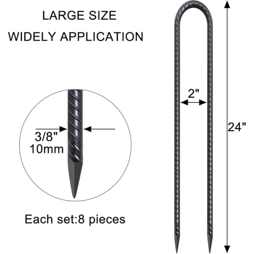 24 Inch Trampoline Stakes 3/8 Inch Dia U-Shaped Ground Anchors 8 Pack - view 2