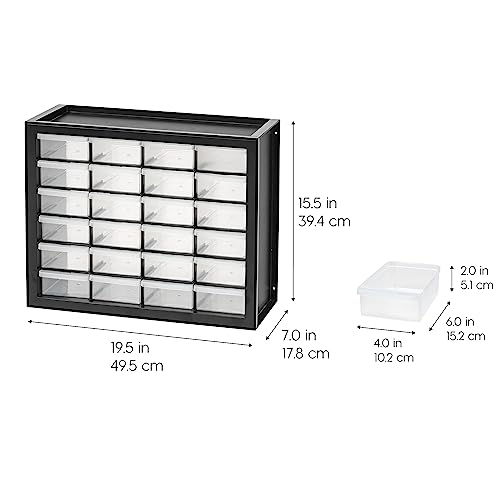 24-Drawer Plastic Storage Cabinet, Teacher Toolbox, Garage, Black - view 3