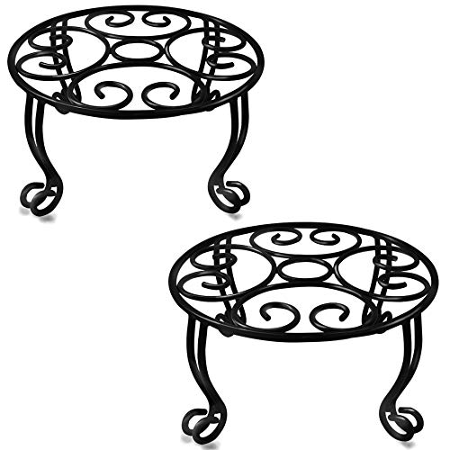2 Pack Heavy Duty Iron Plant Stand, 11.8'' Diameter, 6'' Tall, Black, Powder Coated, Round, Sturdy & Stable, Indoor/Outdoor, No Assembly Required