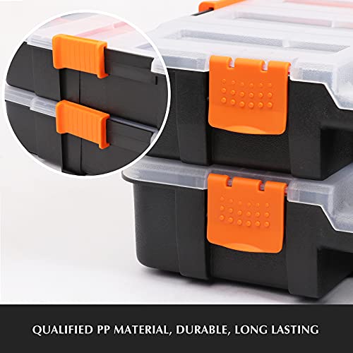 2PCS Toolbox Organizer Sets, 20 Removable Dividers, Durable Plastic Box, Excellent for Screws, Nuts, Small Parts, 34-Compartment, Black/Orange, 2 Pieces Set - view 5