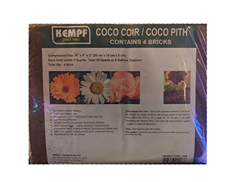 Compressed Coco Coir Bricks, Growing Medium, 4 Bricks, Organic, Garden Potting Mix, Peat Moss Alternative, Natural Certified Product. Total Package Yield 9 gallons - view 2