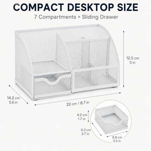 Desk Organizer 7 Compartments Metal Mesh Pen Holder Caddy White - view 2