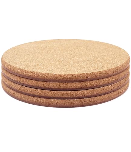Cork Plant Coasters, Double Layers Hard Cork, 8 Inch, 4 Pcs