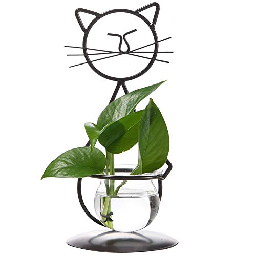 Desktop Glass Planter Vase Holder, Modern Creative Cat Plant Terrarium Metal Stand for Hydroponics Plants Home Garden Wedding Decoration Outdoor Planter Ideas (Style 2)