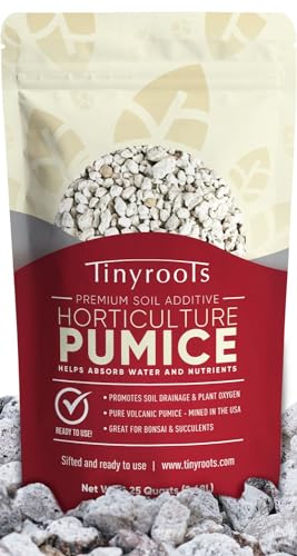 Tinyroots Horticultural Pumice for Plants - Soil Additive for Succulents, Cactus, Bonsai & Other Plants - 100% Pure Volcanic Rocks, 1/4 inch Soil Additive, 2.25 Quarts