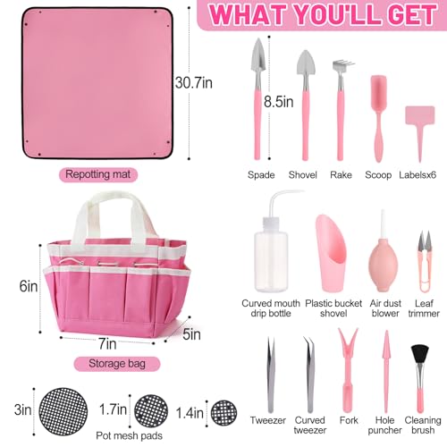 44pcs Small Gardening Tools Gifts for Women Beginners, Pink - view 6