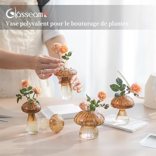 Mushroom Glass Propagation Station, 5Pcs Amber Plant Terrarium Jar - view 4