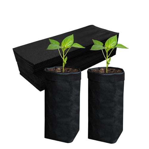 50 Pcs 13.5" H Deep Nursery Grow Bags, Non-Woven Plants Pots Container for Starting Deep Rooted Plants Vegetable, Flower, Seedling Tree, Black