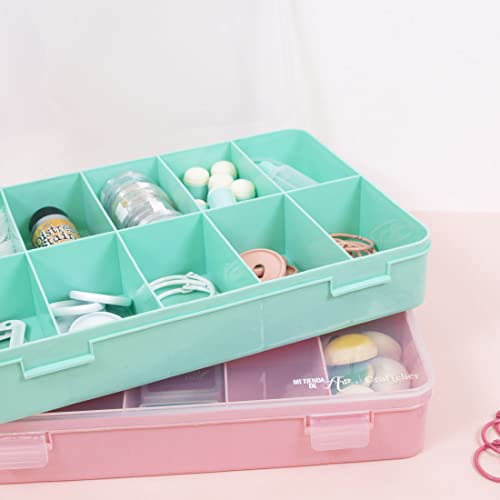 Organizer Box with 17 Compartments for Cardmaking, Scrapbooking and Craft Materials | Dimensions 26.5 x 17.8 x 4.2 cm (10.4“ x 7” x 1.65") -Transparent and Pink Color - view 6