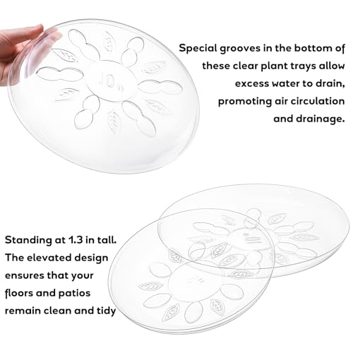 24 Pack Clear Plant Saucers with Feet, 6/8/10/12 Inch Heavy Duty Plastic Plant Drip Trays, Flower Pot Trays, Plant Water Catcher Tray for Indoor & Outdoor Plants, Round, 4 Sizes - view 5