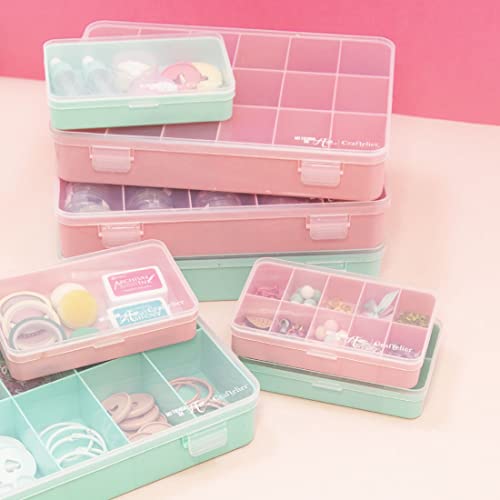 Organizer Box with 17 Compartments for Cardmaking, Scrapbooking and Craft Materials | Dimensions 26.5 x 17.8 x 4.2 cm (10.4“ x 7” x 1.65") -Transparent and Pink Color - view 5