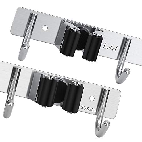 Broom Hanger Wall Mounted, 2PCS Mop and Broom Holder Wall Mount Garage Organization and Storage Stainless Steel Kitchen Tool Organizer Wall Hanger for Laundry Room Garden Garage Closet Kitchen - view 2
