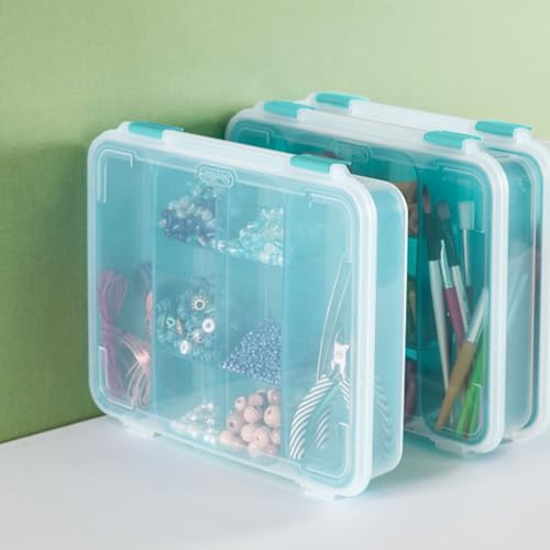 Divided Case, 12-Pack – Stackable Clear Plastic Storage Containers with Green Trays and Latching Lids, Ideal for Organizing Crafts, Beads, Small Tools, and Hardware - view 7