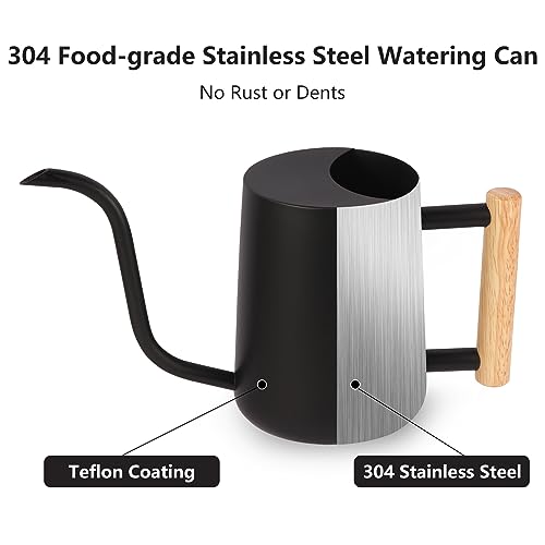 Plant Watering Can,35oz Metal Watering Can,Stainless Steel Indoor Plants with Long Curved Spout,Small Bonsai Outdoor Garden Modern Decorative(Black) - view 5